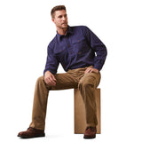 Ariat Mens Rebar Half Button Workshirt - Navy
