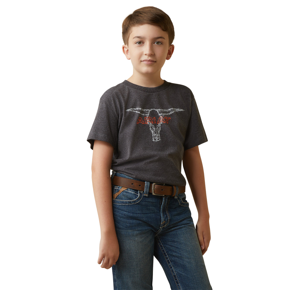 Ariat Boys Barbed Wire Steer T-Shirt - Charcoal