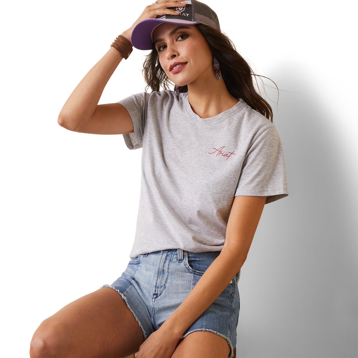 Ariat Womens Real Cool Cow T- shirt - Light Heather Grey