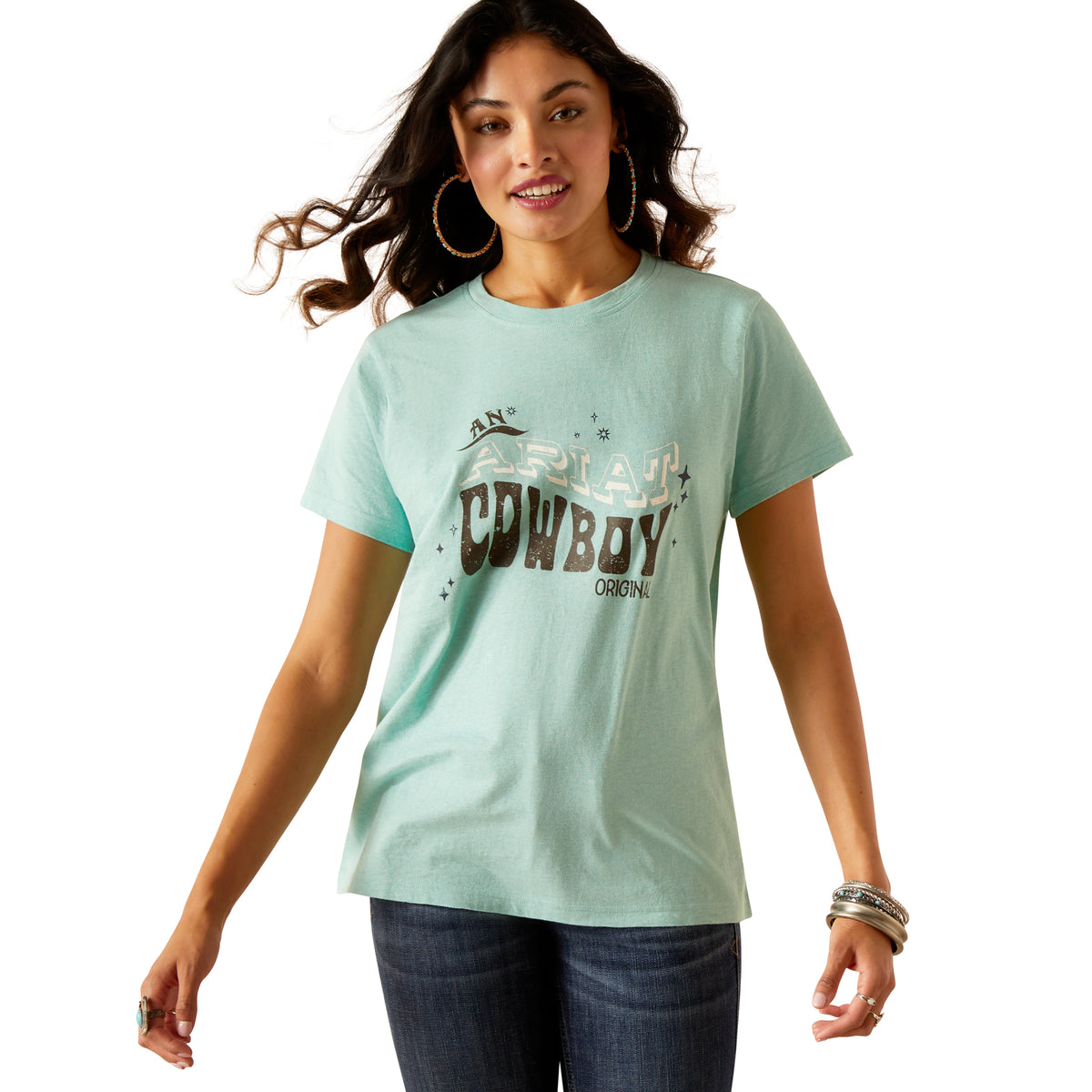 Ariat Womens Cowboy T Shirt - Aqua Heather