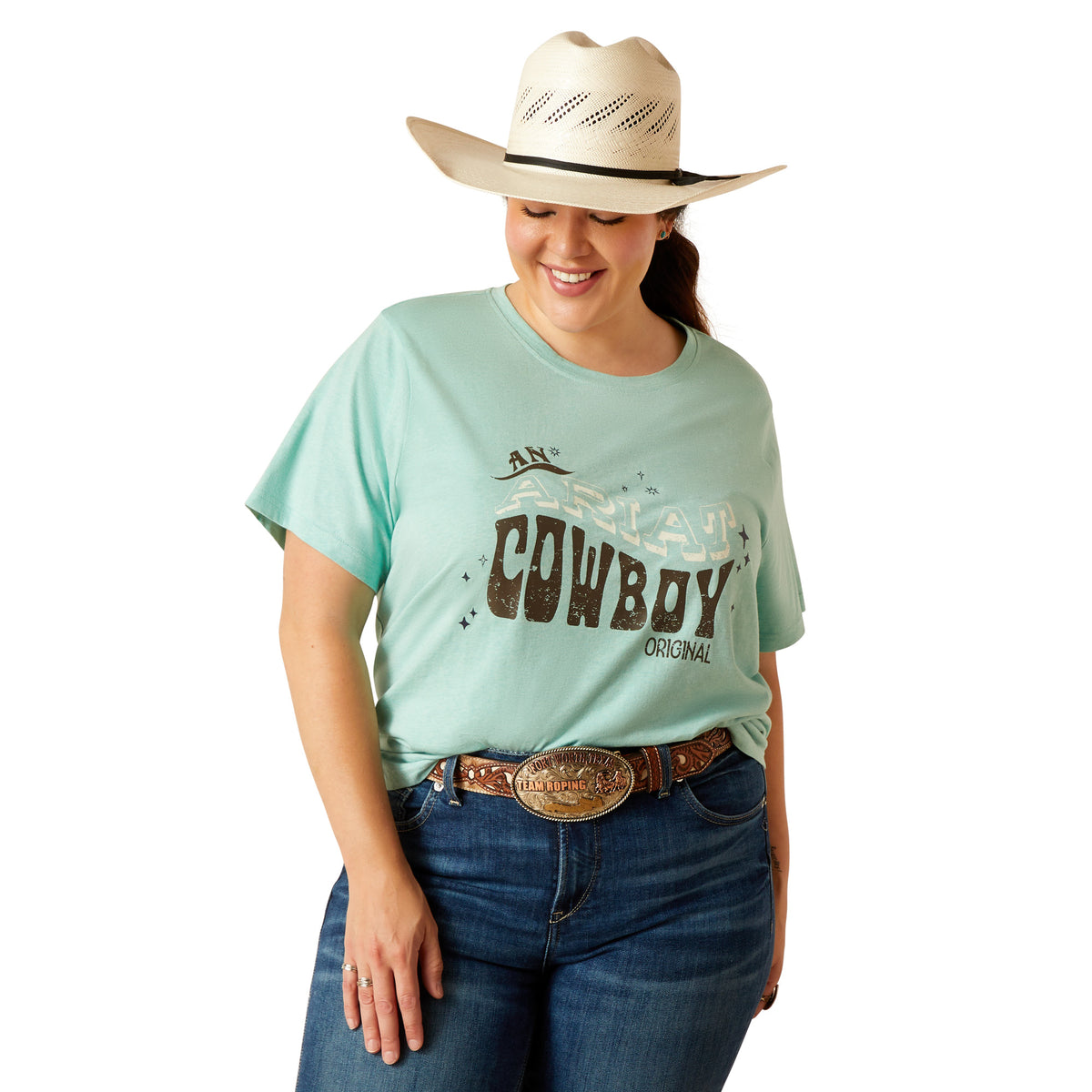 Ariat Womens Cowboy T Shirt - Aqua Heather