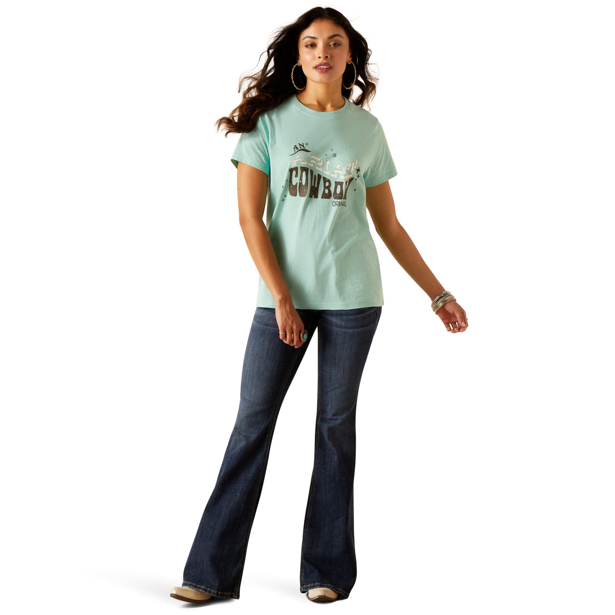 Ariat Womens Cowboy T Shirt - Aqua Heather