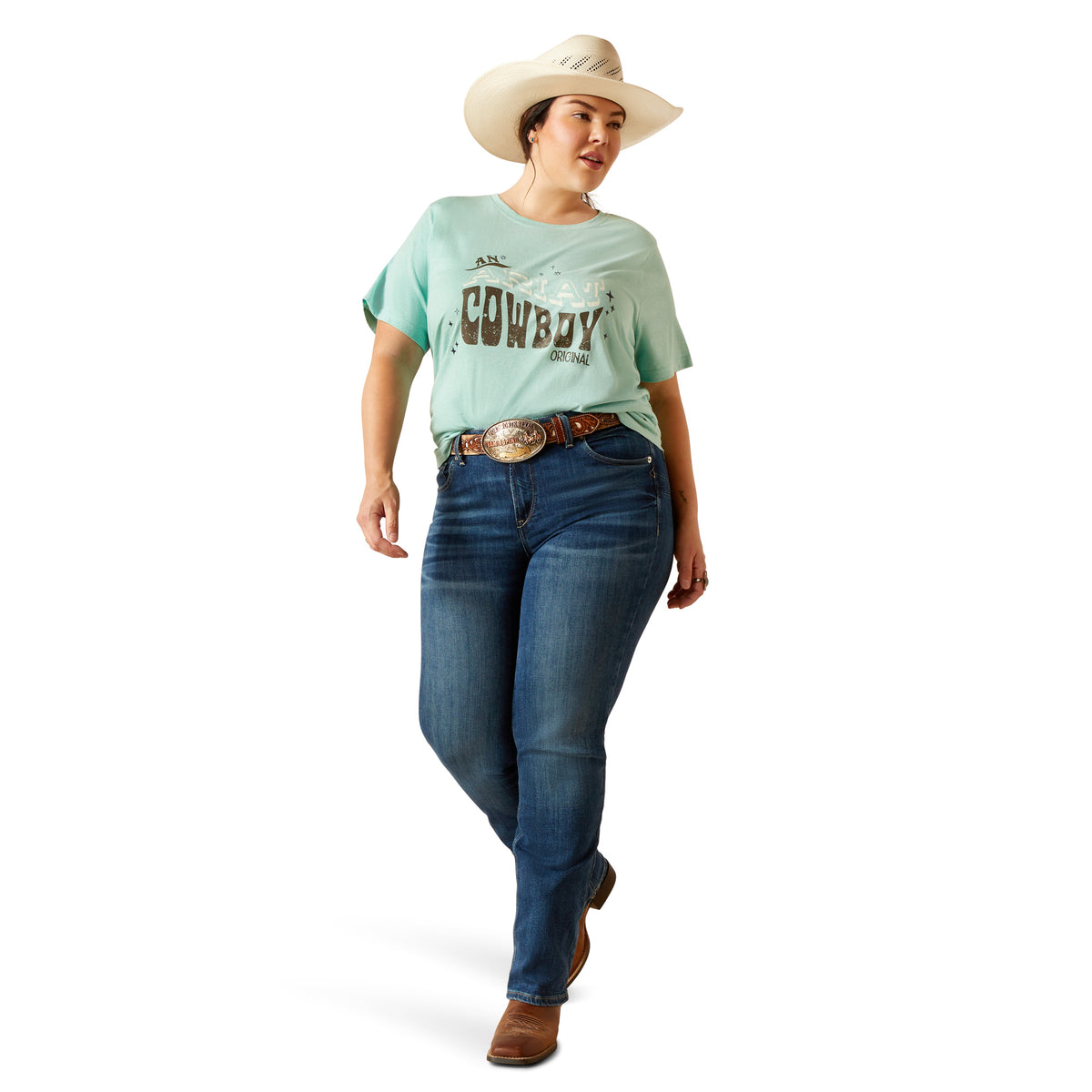 Ariat Womens Cowboy T Shirt - Aqua Heather