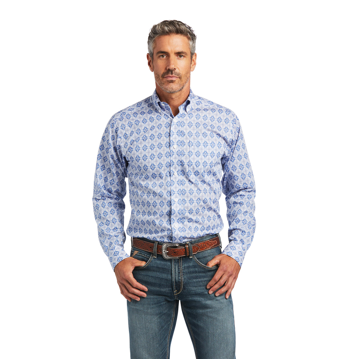 Ariat Mens Wrinkle Free Eliot Fitted Shirt - Reykjavik Blue