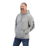 Ariat Mens Rebar Graphic Hoodie - Heather Grey/Deep Ultramarine
