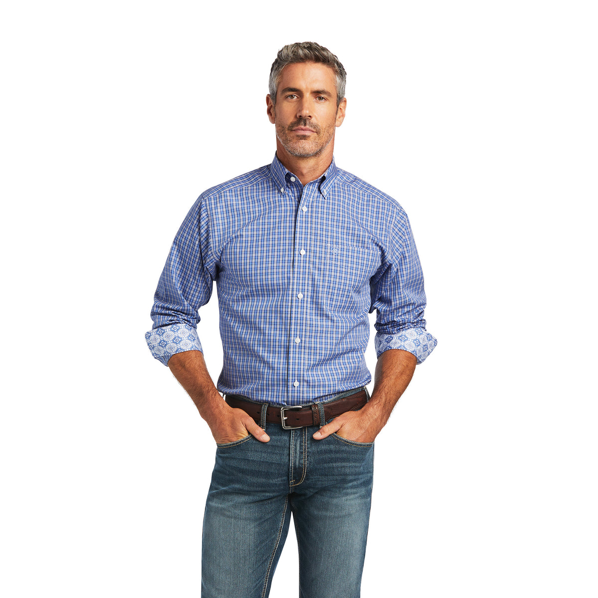 Ariat Mens Wrinkle Free Exrah Fitted Shirt - Reykjavik Blue