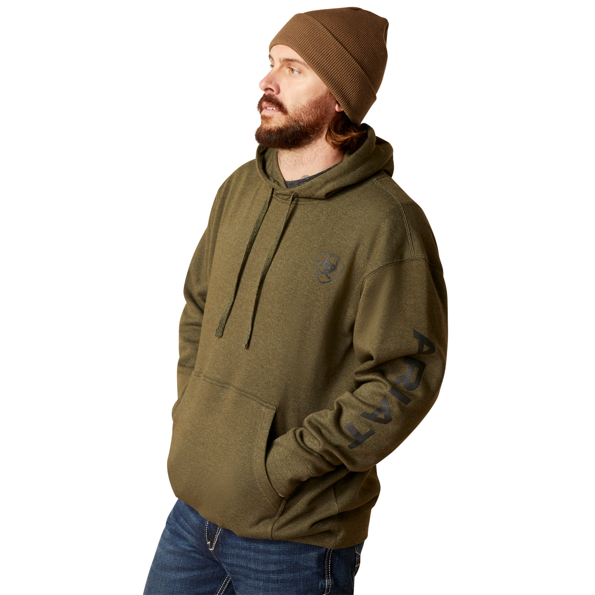 Ariat Mens Logo Hood - Brine Olive Heather