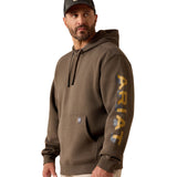 Ariat Mens Rebar Lightweight Logo Hoodie - Major Brown Heather/Wood Thrush