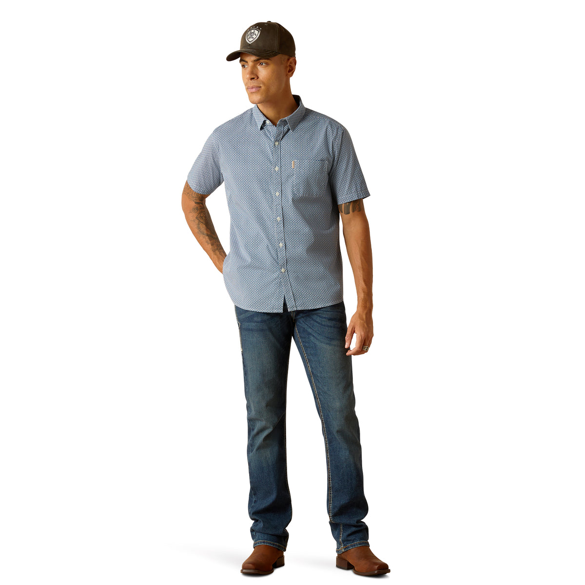 Ariat Mens Miller Modern Short Sleeve Shirt - Blue Ridge