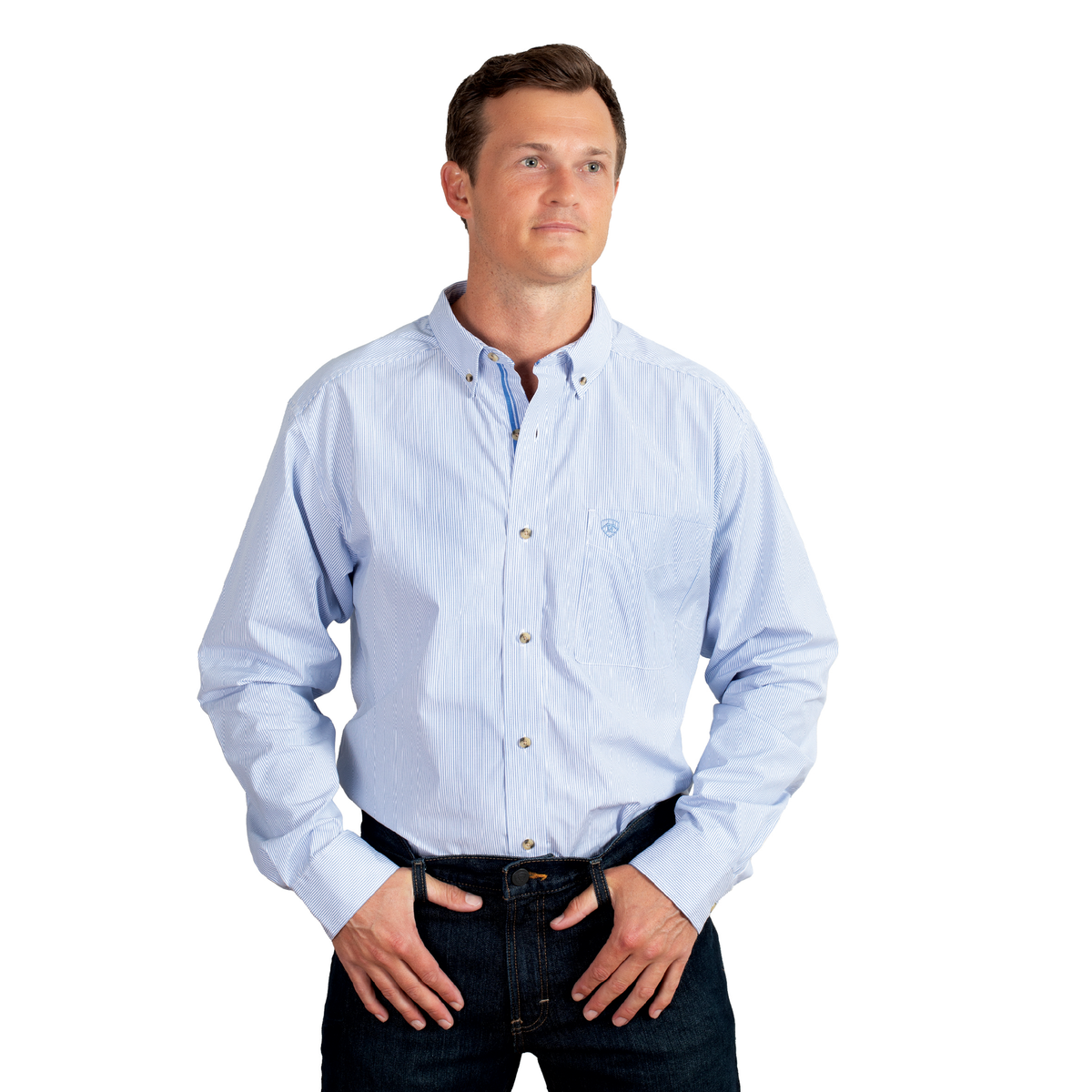 Ariat Mens Pro Series Cliff Shirt - Light Blue Stripe