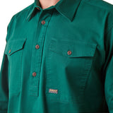 Ariat Mens Rebar Half Button Workshirt - Dark Green