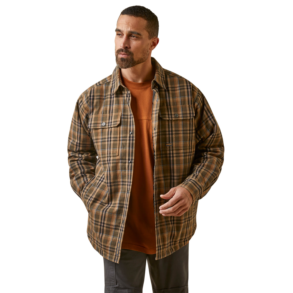 Ariat Mens Rebar Flannel Insulated Shirt Jacket - Wren Plaid