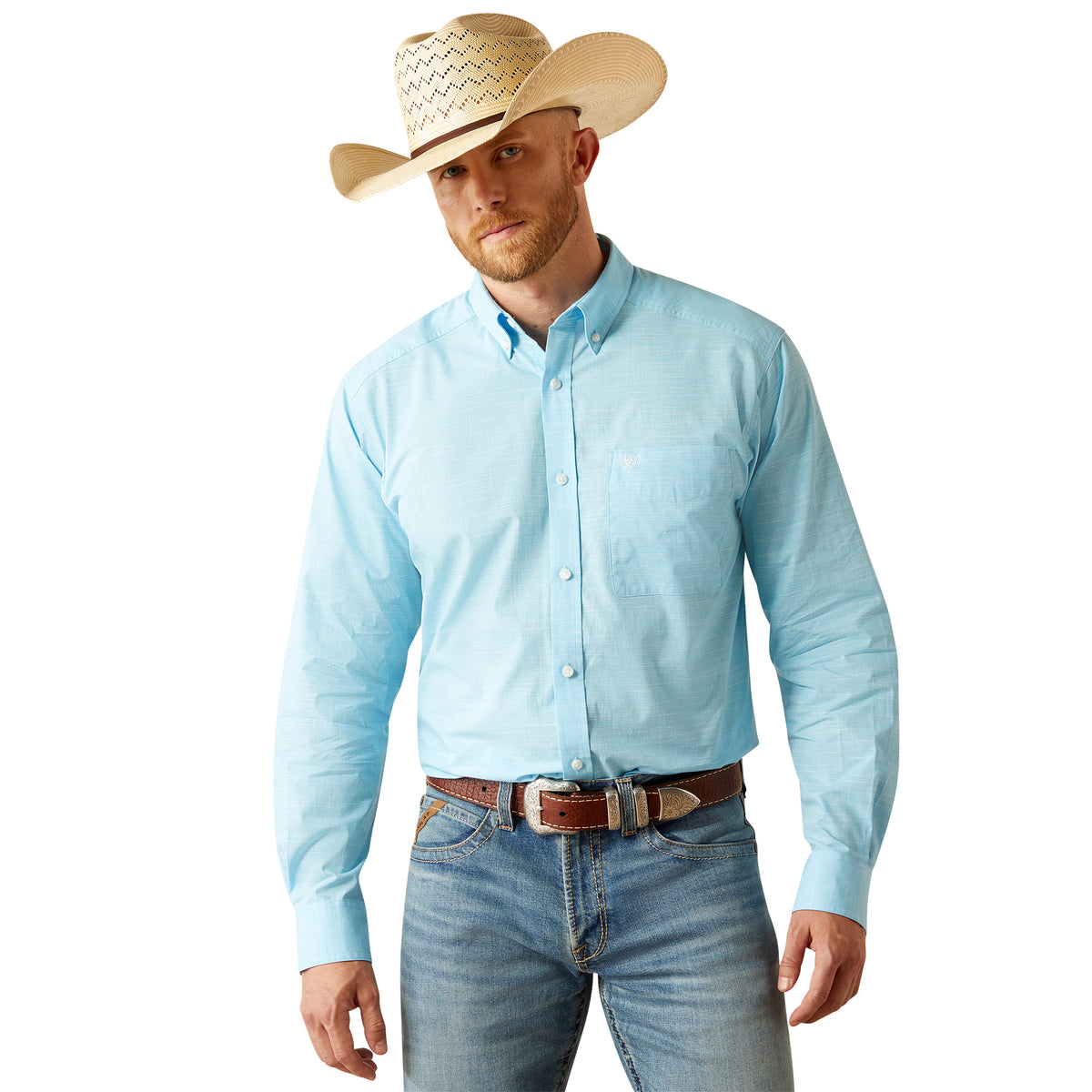 Ariat Mens Solid Slub Shirt - Light Blue