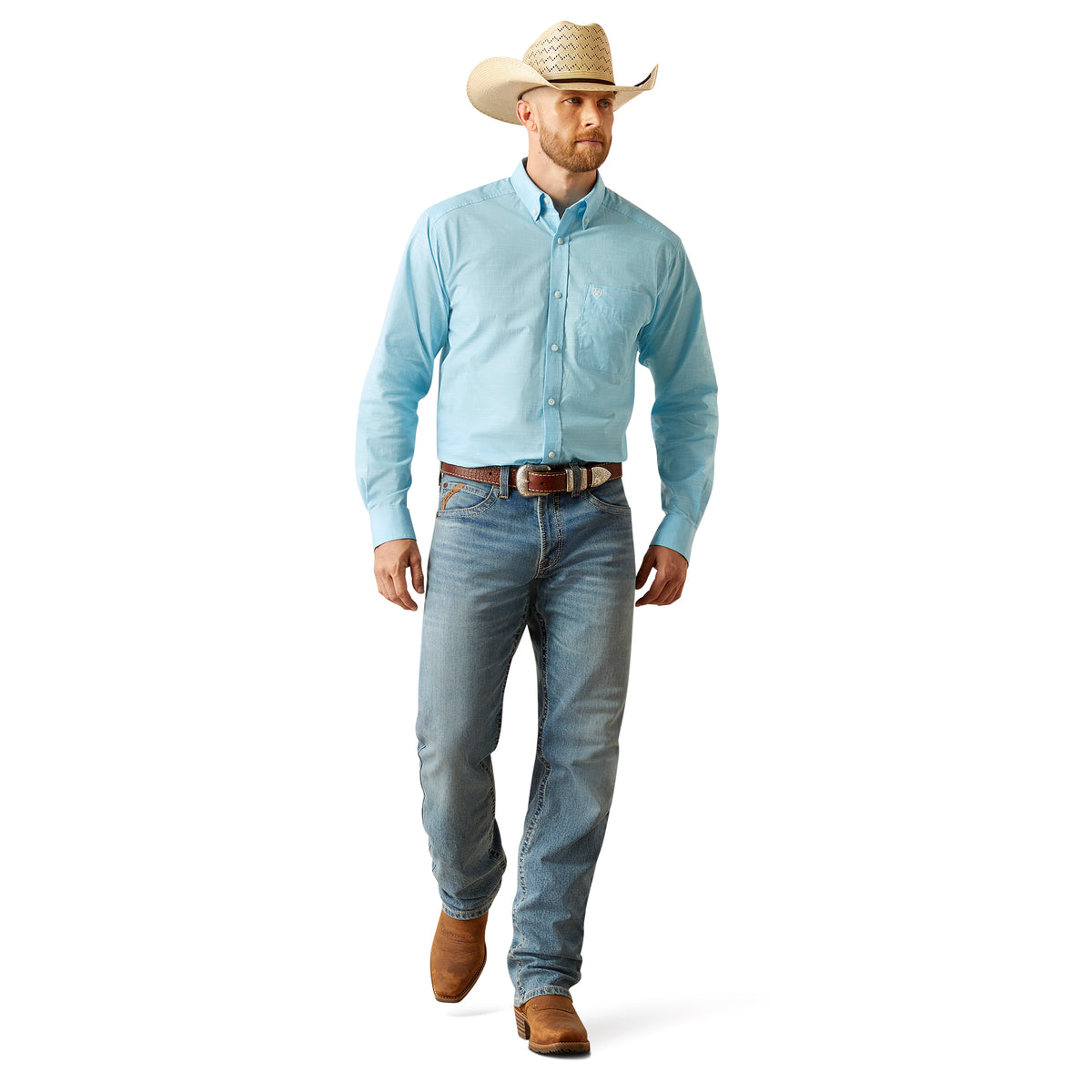 Ariat Mens Solid Slub Shirt - Light Blue
