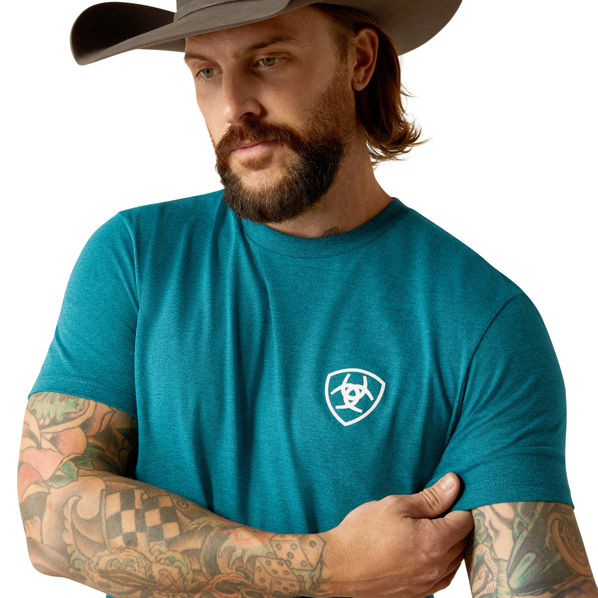 Ariat Mens Stacks Tee - Cyan Black Heather