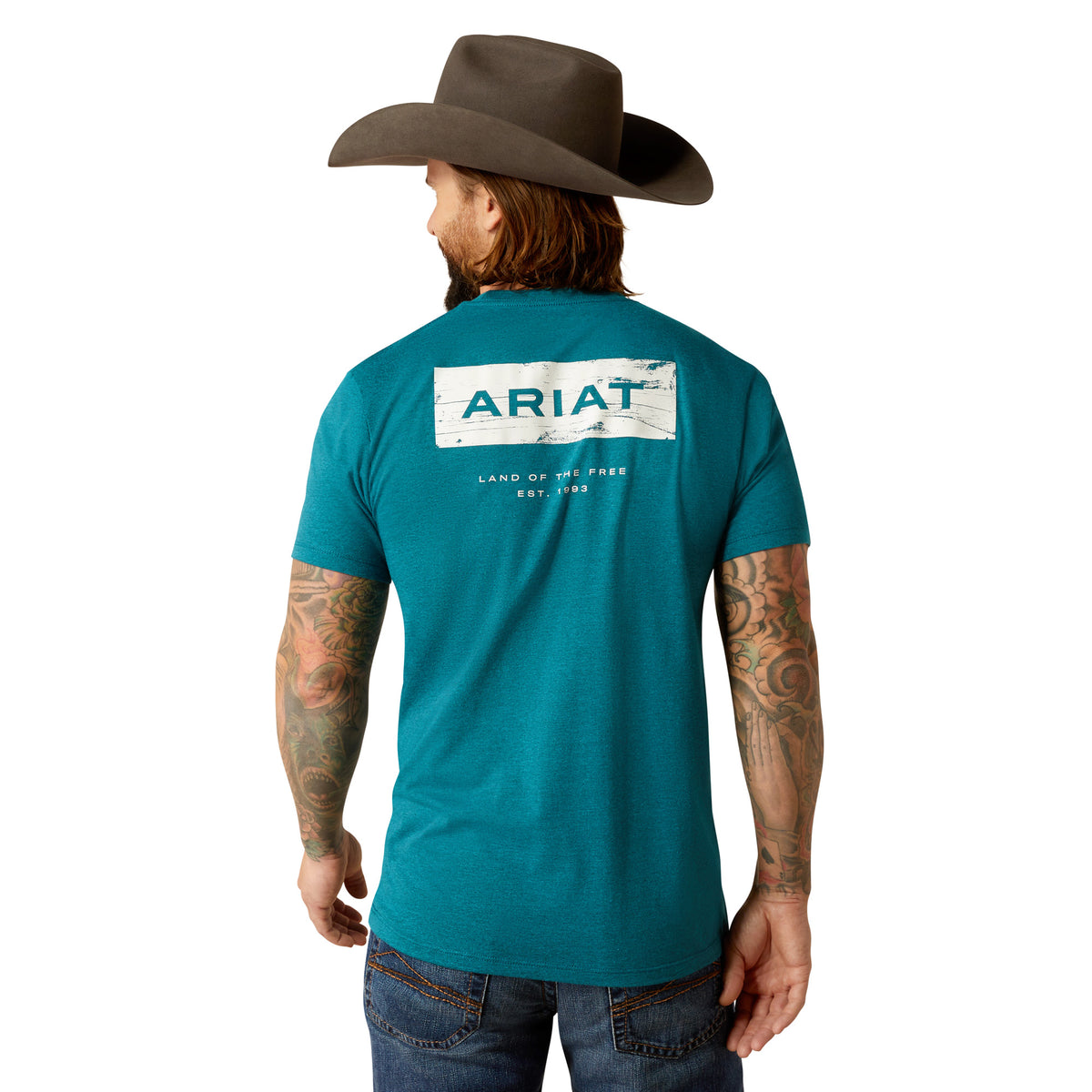 Ariat Mens Stacks Tee - Cyan Black Heather