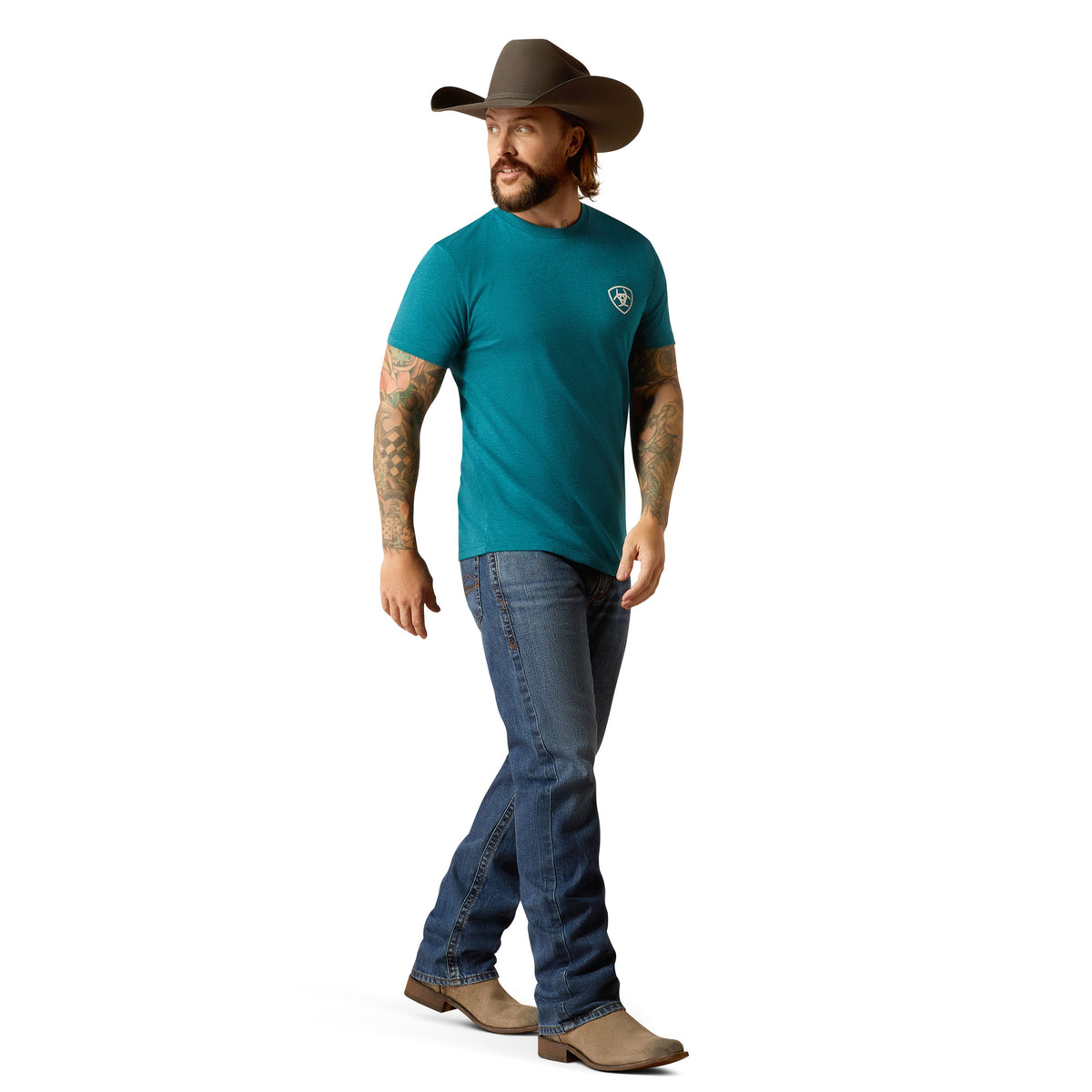 Ariat Mens Stacks Tee - Cyan Black Heather