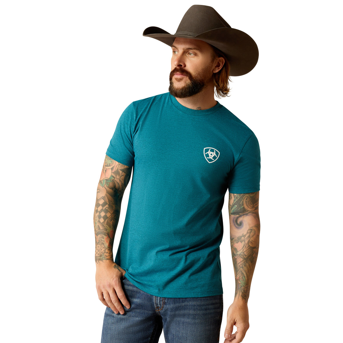 Ariat Mens Stacks Tee - Cyan Black Heather