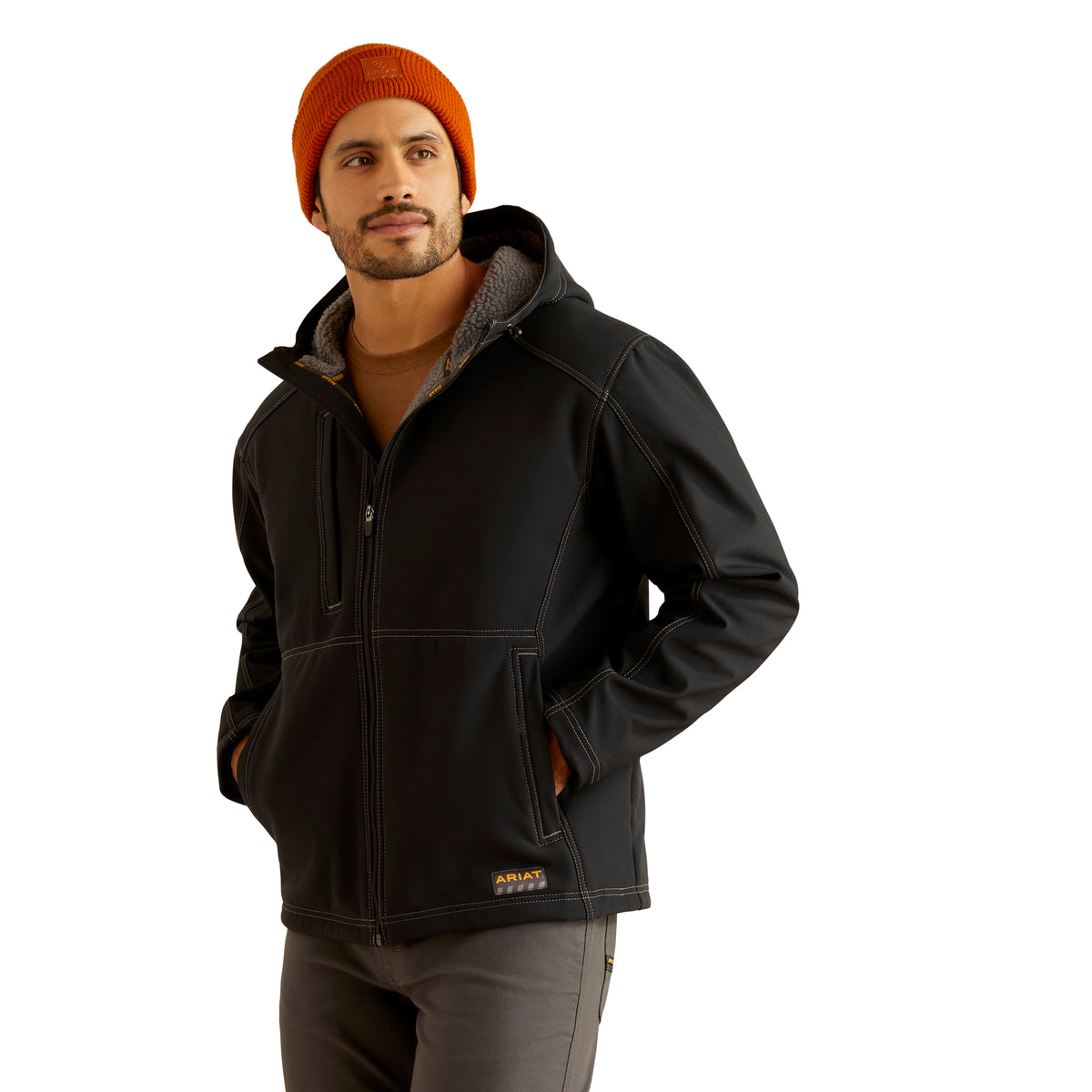 Ariat Mens Rebar Sherpa Stretch Canvas Softshell Jacket - Black