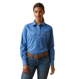 Ariat Womens Rebar Half Button Work Shirt - Blue