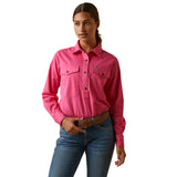 Ariat Womens Rebar Half Button Work Shirt - Pink