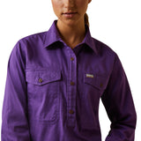 Ariat Womens Rebar Half Button Work Shirt - Purple