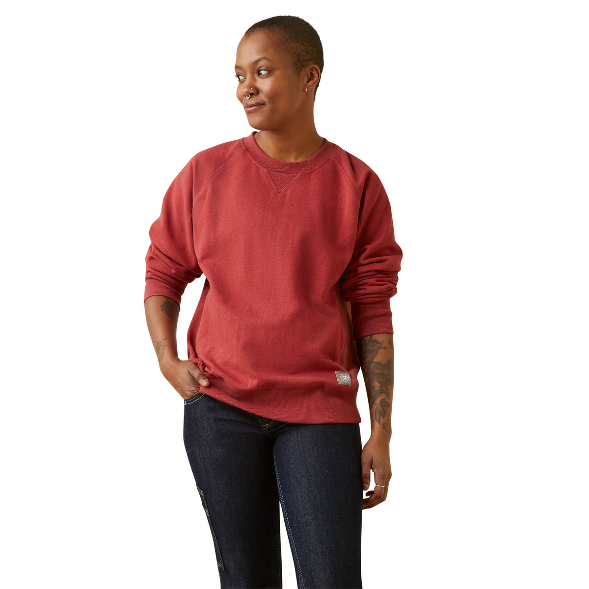 Ariat Womens Rebar Workman Washed Fleece Sweatshirt - Red Dahlia Heather