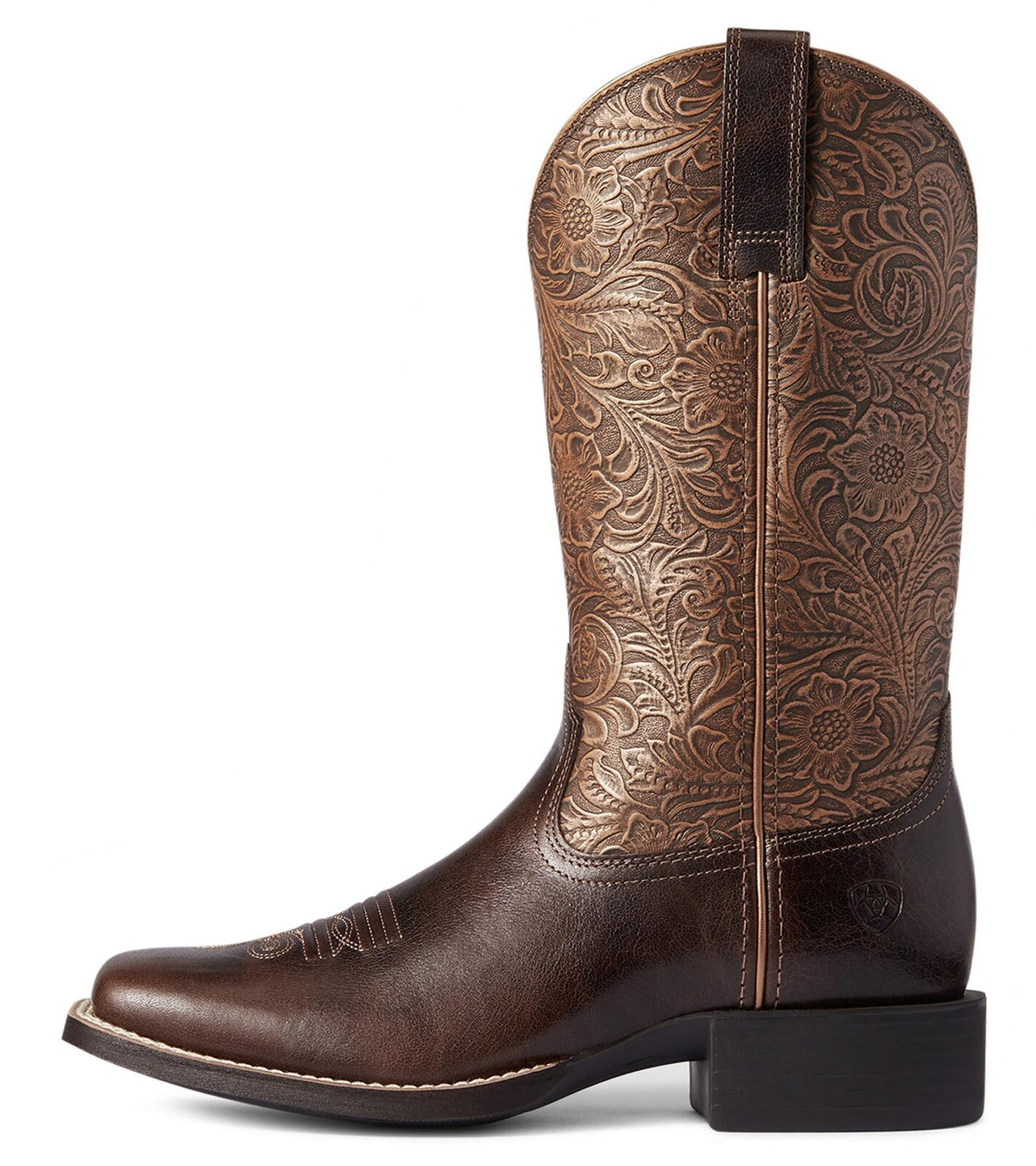 Ariat Womens Round Up Wide Square Toe - Arizona Brown/Copper Floral Emboss