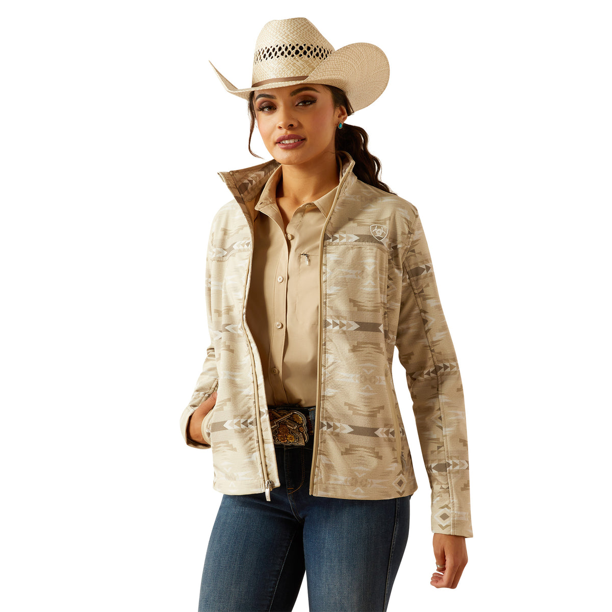 Ariat Womens New Team Softshell Print Jacket - Sandstone Southwest Print