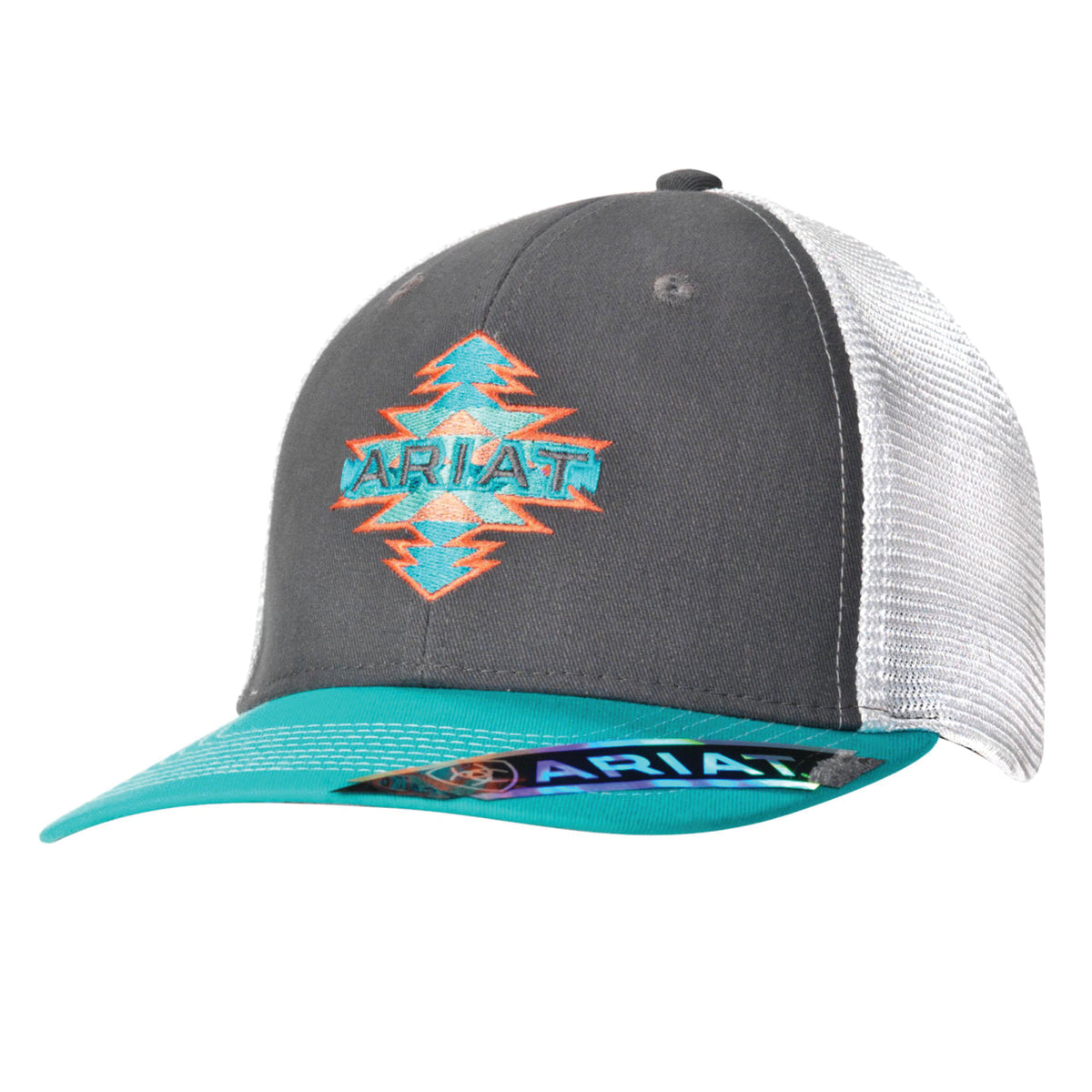 Ariat Womens A Fit Cap - Aztec Logo Charcoal/White/Turquoise