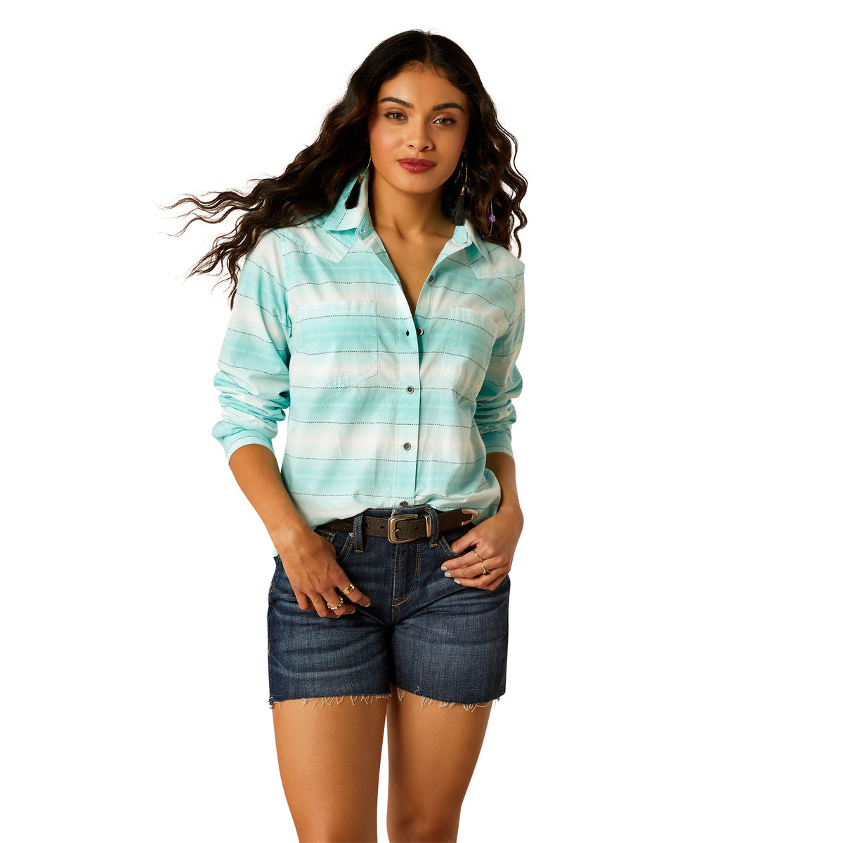 Ariat Womens Billie Jean Shirt- Turquoise Stripe