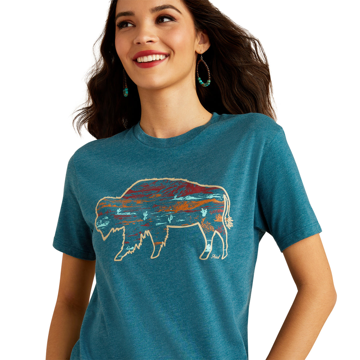 Ariat Womens Bison Ranch Tee - Deep Sea Heather