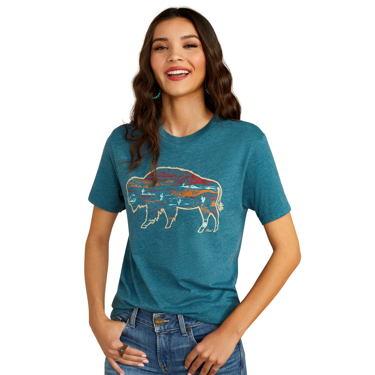 Ariat Womens Bison Ranch Tee - Deep Sea Heather