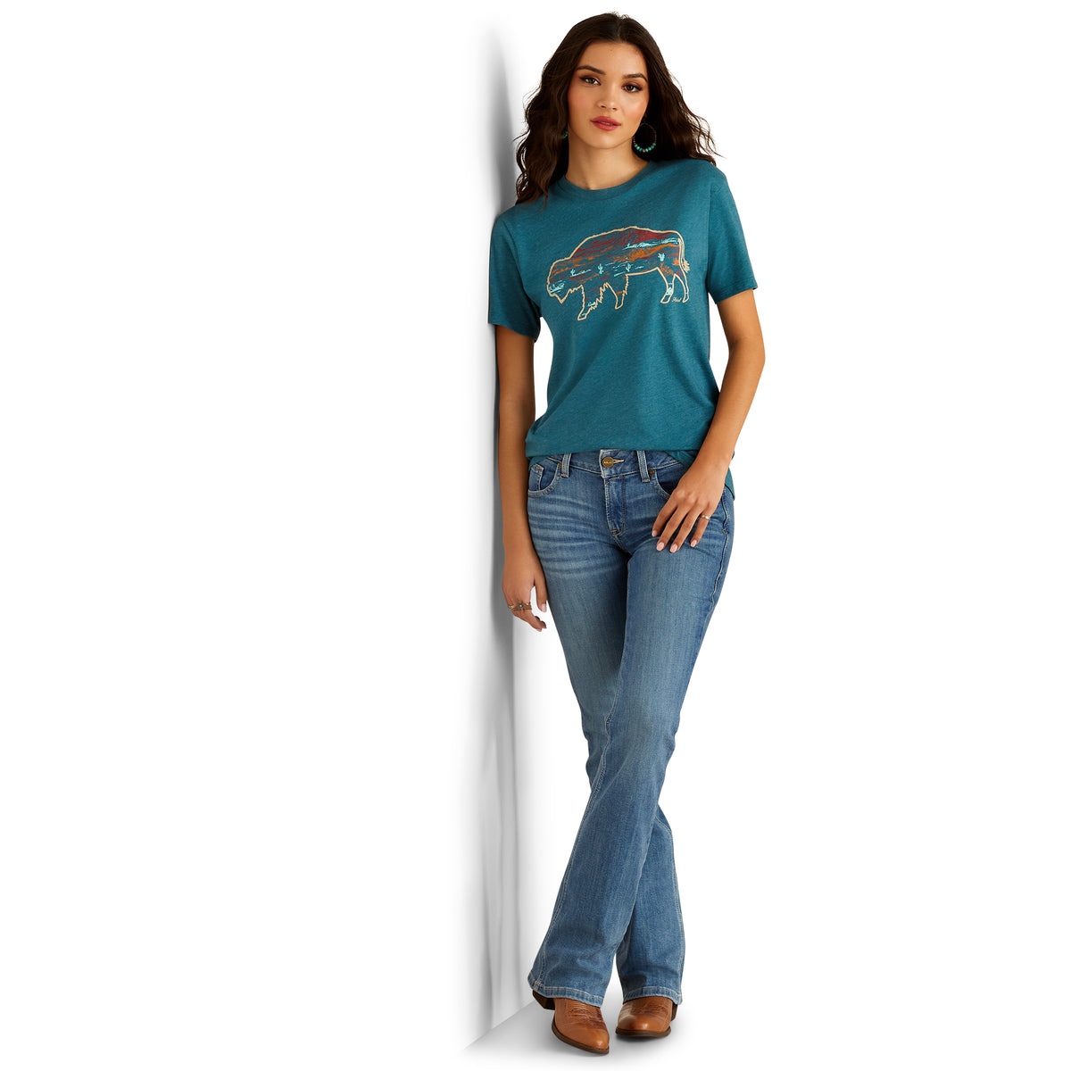 Ariat Womens Bison Ranch Tee - Deep Sea Heather