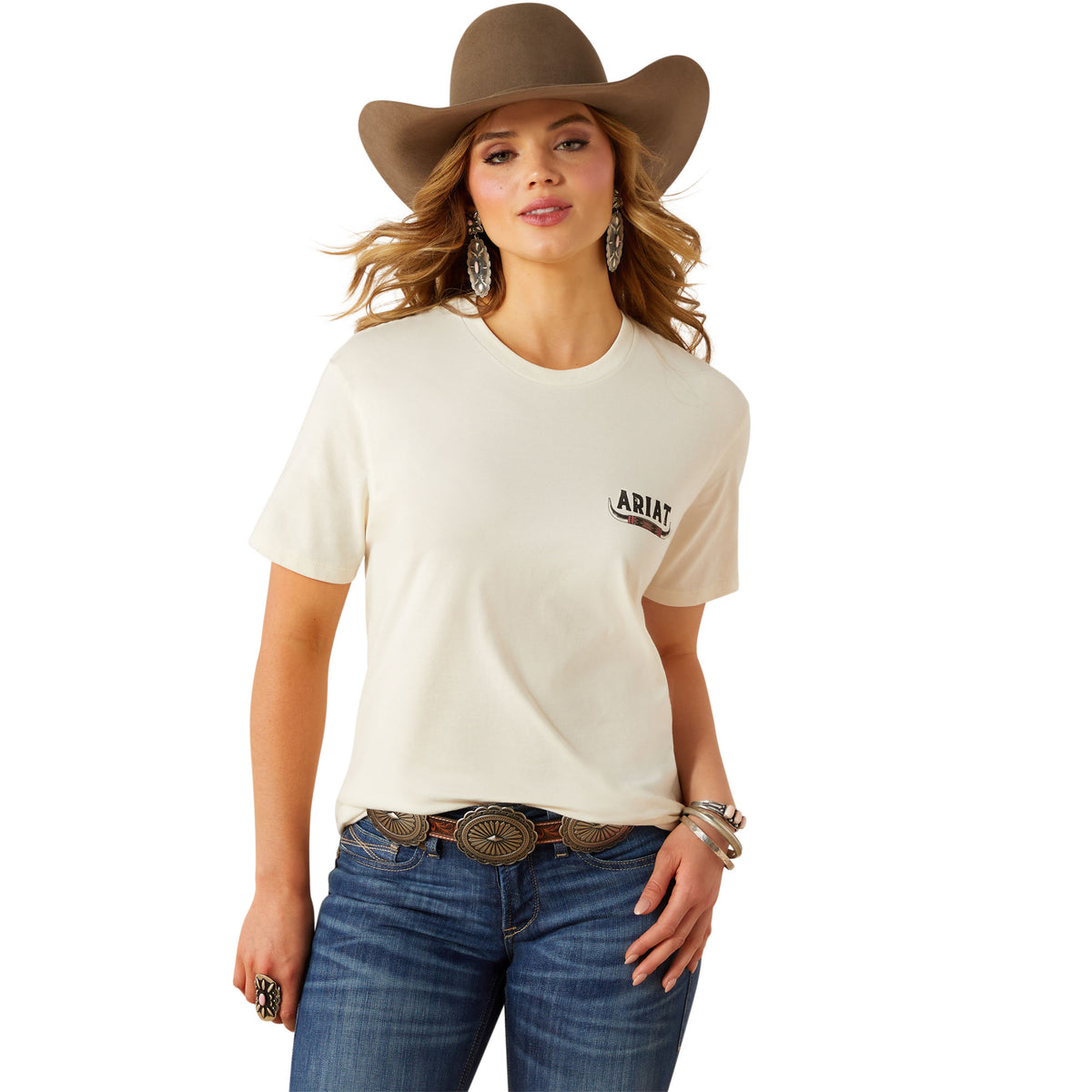Ariat Womens Bull Horns Tee - Natural