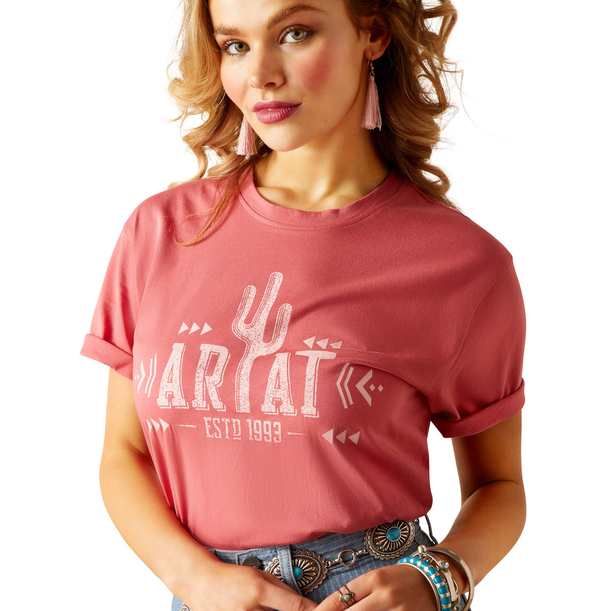 Ariat Womens Cactus Logo Tee - Slate Rose