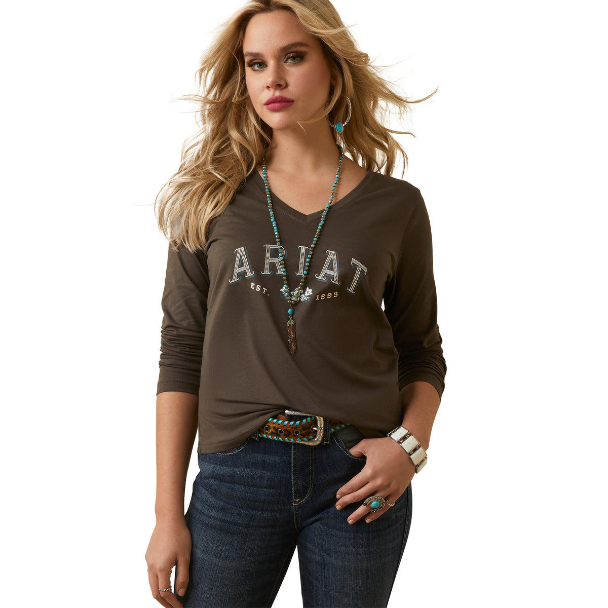 Ariat Womens Flora Long Sleeve Tee - Banyard Bark