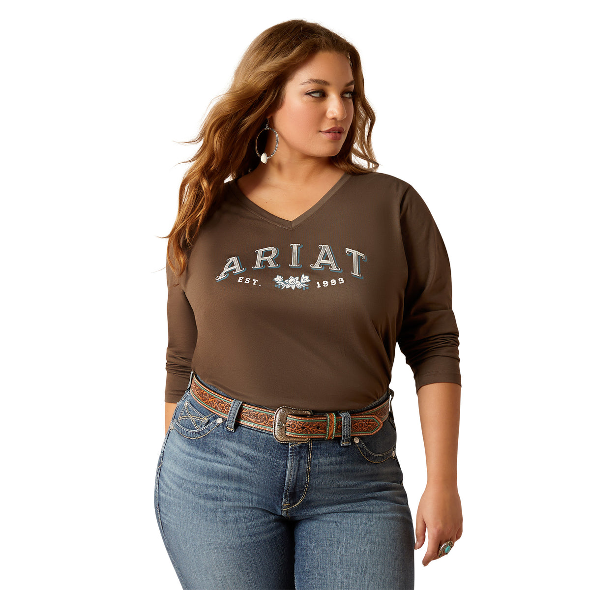 Ariat Womens Flora Long Sleeve Tee - Banyard Bark