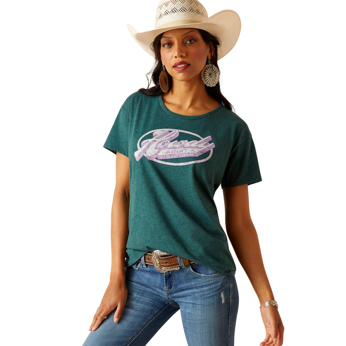 Ariat Womens Howdy Circle Tee - Dark Teal Heather