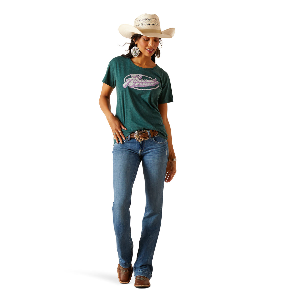 Ariat Womens Howdy Circle Tee - Dark Teal Heather