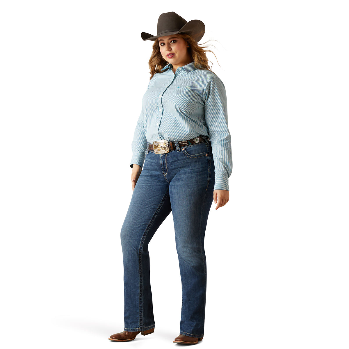 Ariat Womens WR Kirby Stretch Shirt - Crystal Teal Stripe