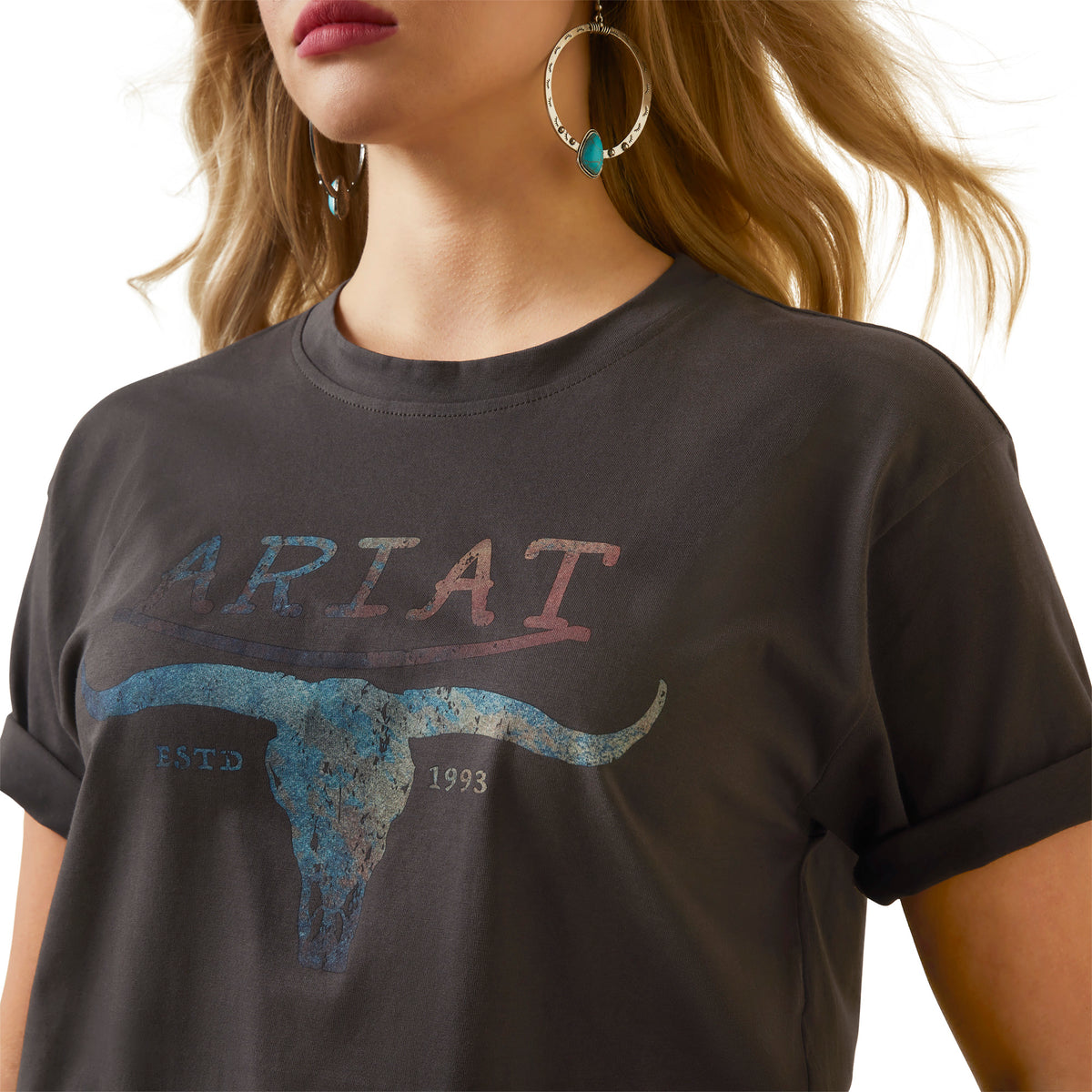 Ariat Womens Patina Steer Tee - Washed Black