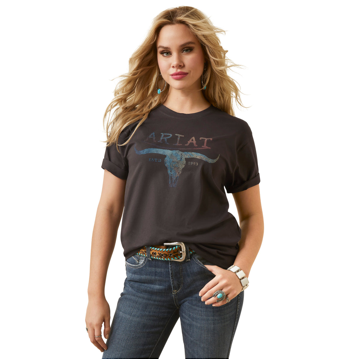 Ariat Womens Patina Steer Tee - Washed Black