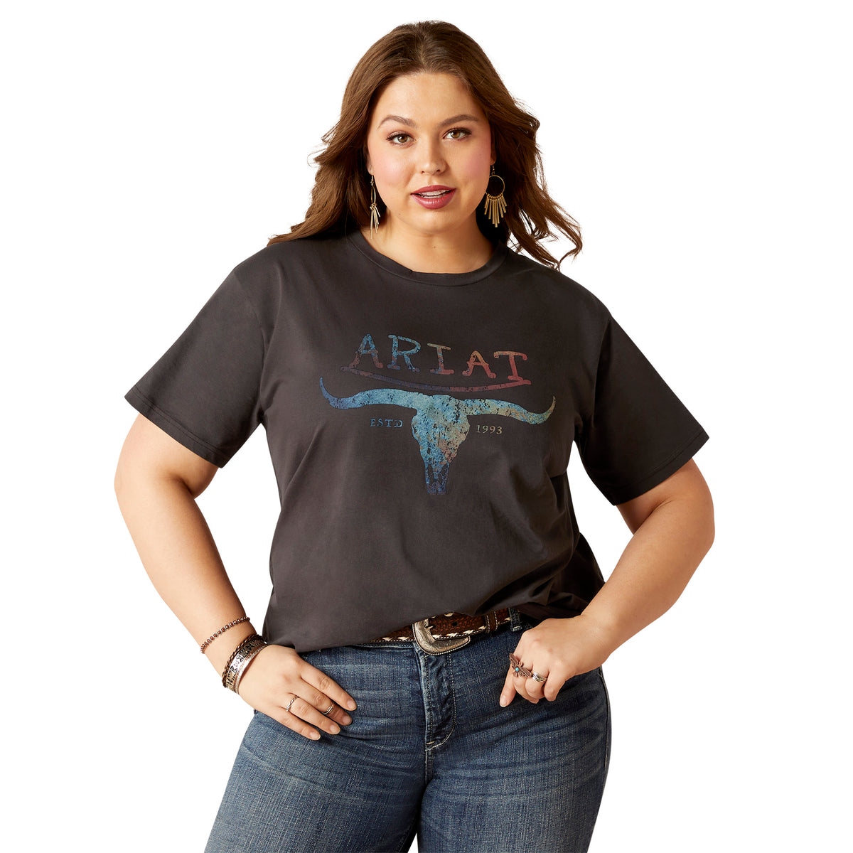 Ariat Womens Patina Steer Tee - Washed Black