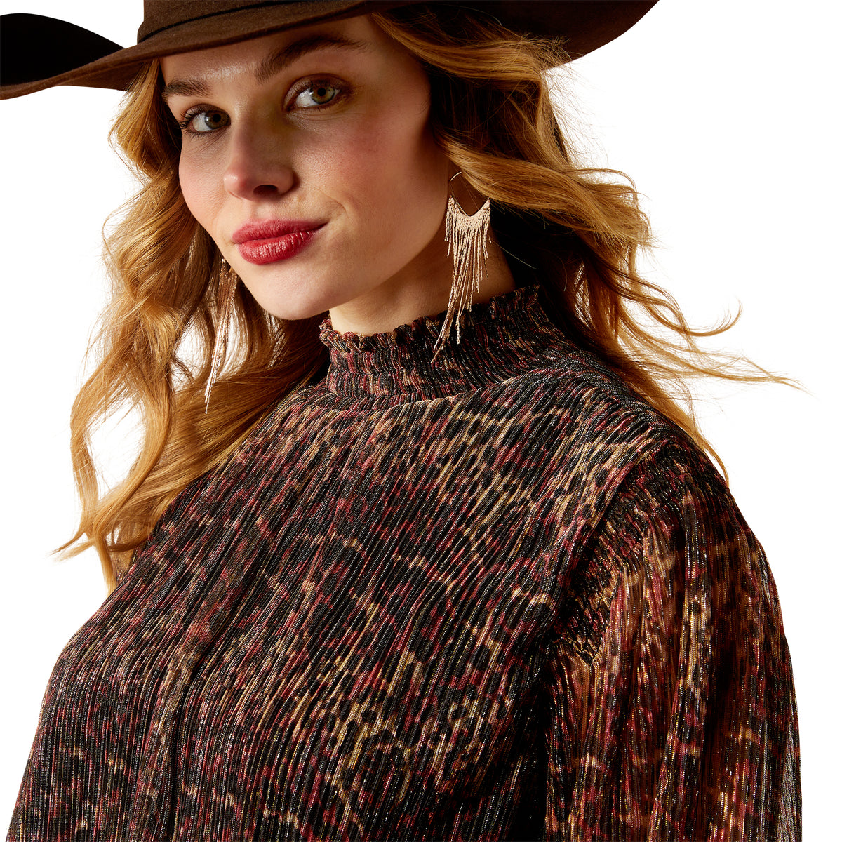 Ariat Womens Plume Pleated Long Sleeve Top - Leopard Mesh