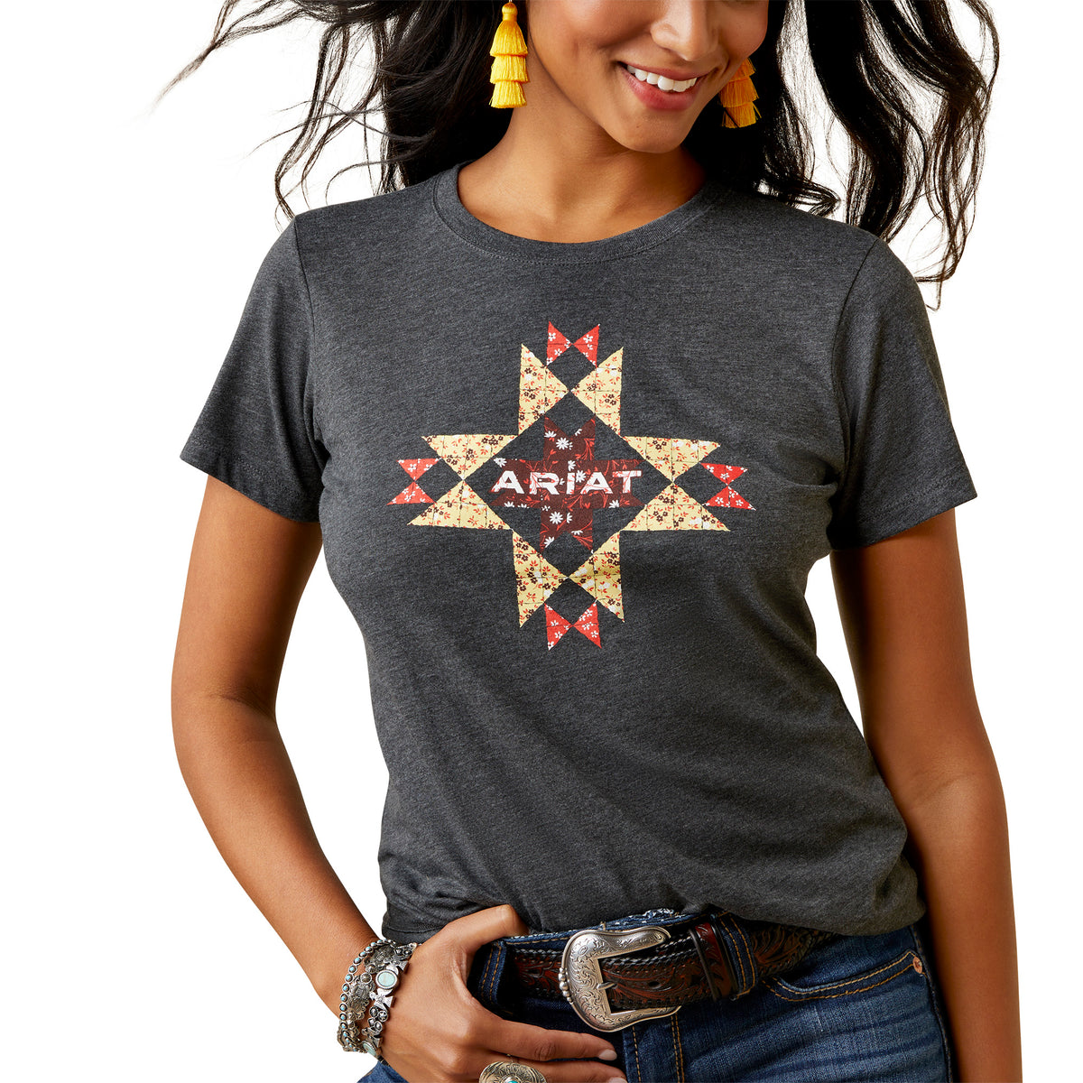 Ariat Womens Quilt Logo Tee - Charcoal Heather