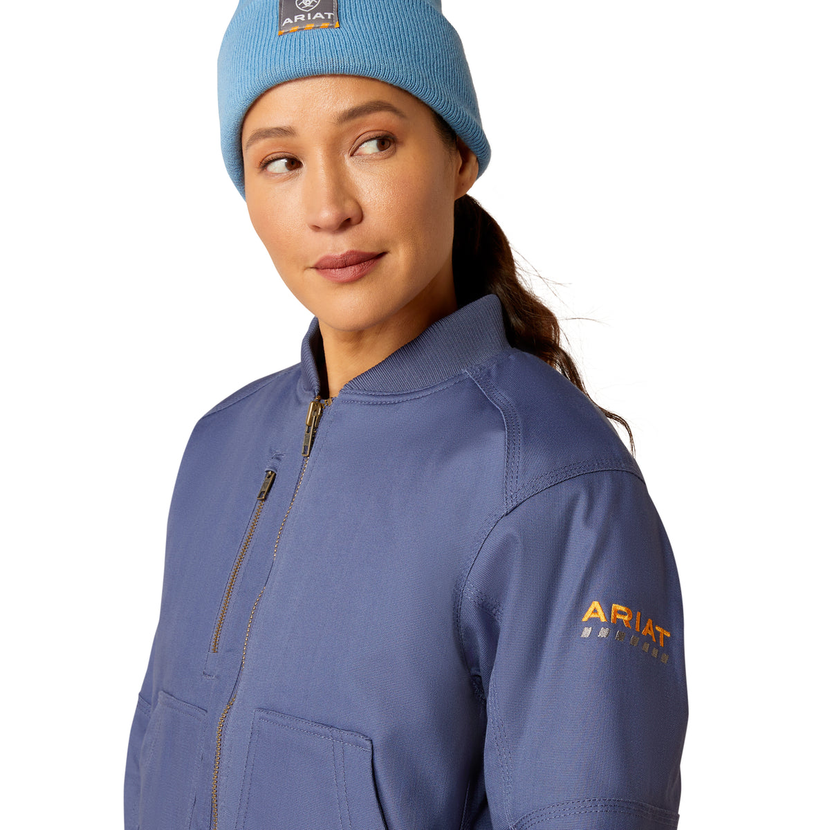 Ariat Womens Rebar Stretch Canvas Bomber Jacket- Blue Indigo