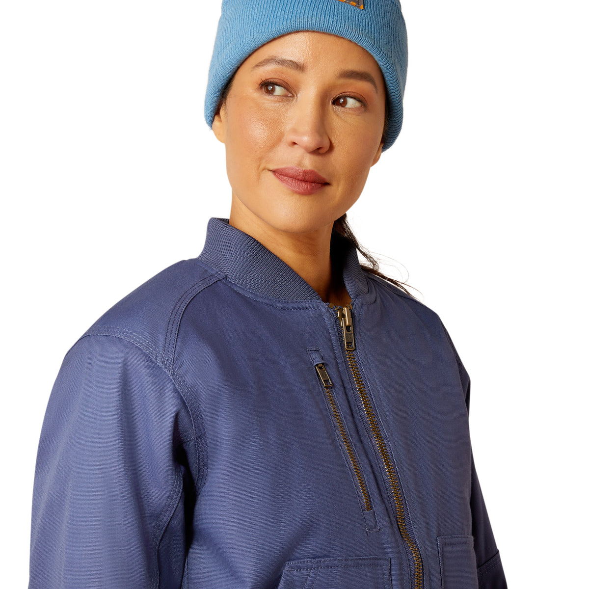 Ariat Womens Rebar Stretch Canvas Bomber Jacket- Blue Indigo