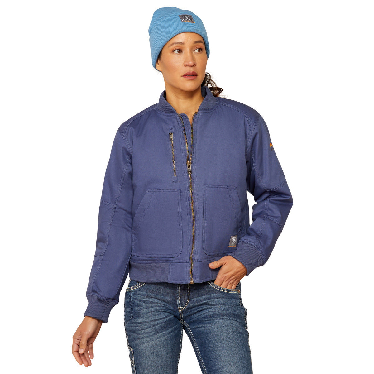 Ariat Womens Rebar Stretch Canvas Bomber Jacket- Blue Indigo