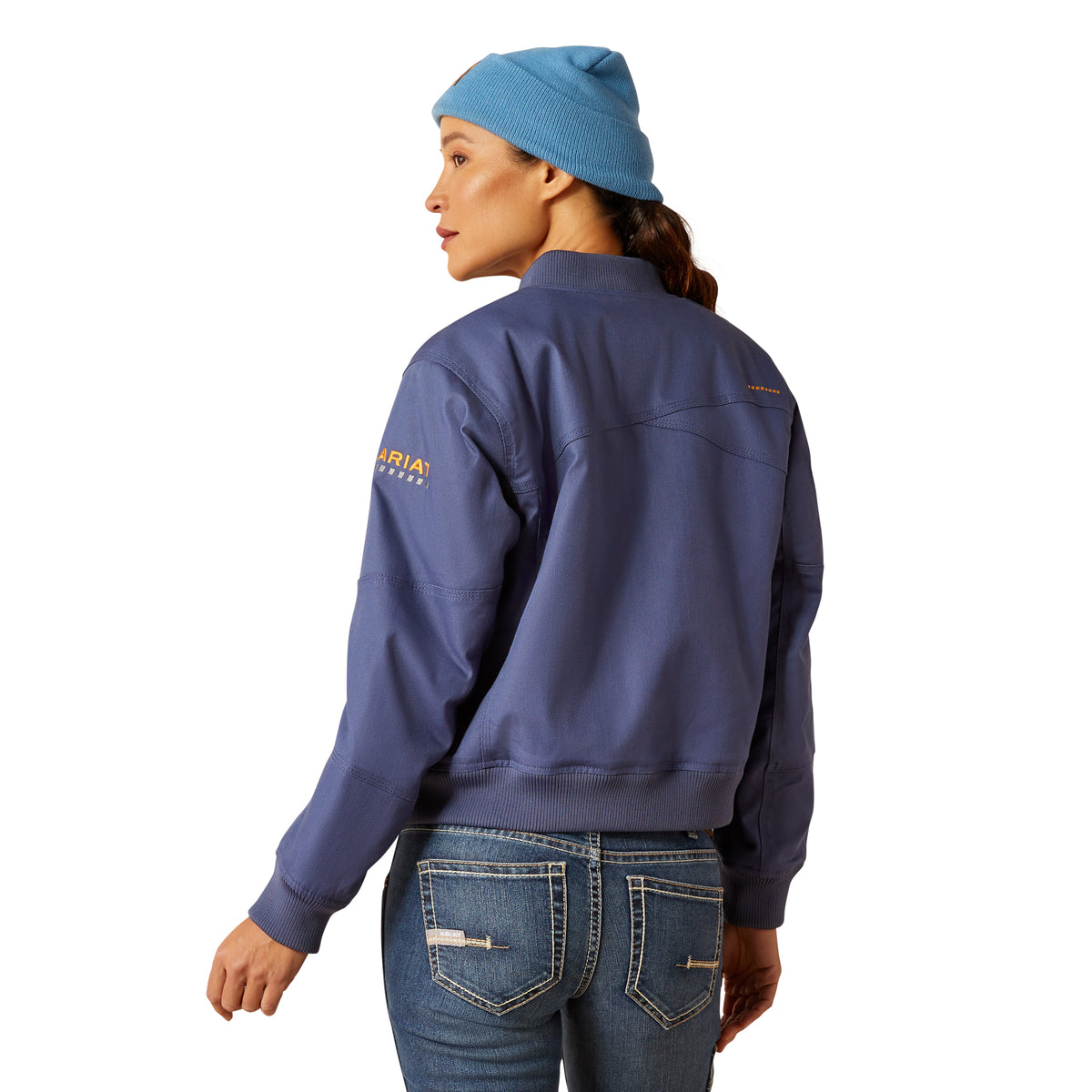 Ariat Womens Rebar Stretch Canvas Bomber Jacket- Blue Indigo